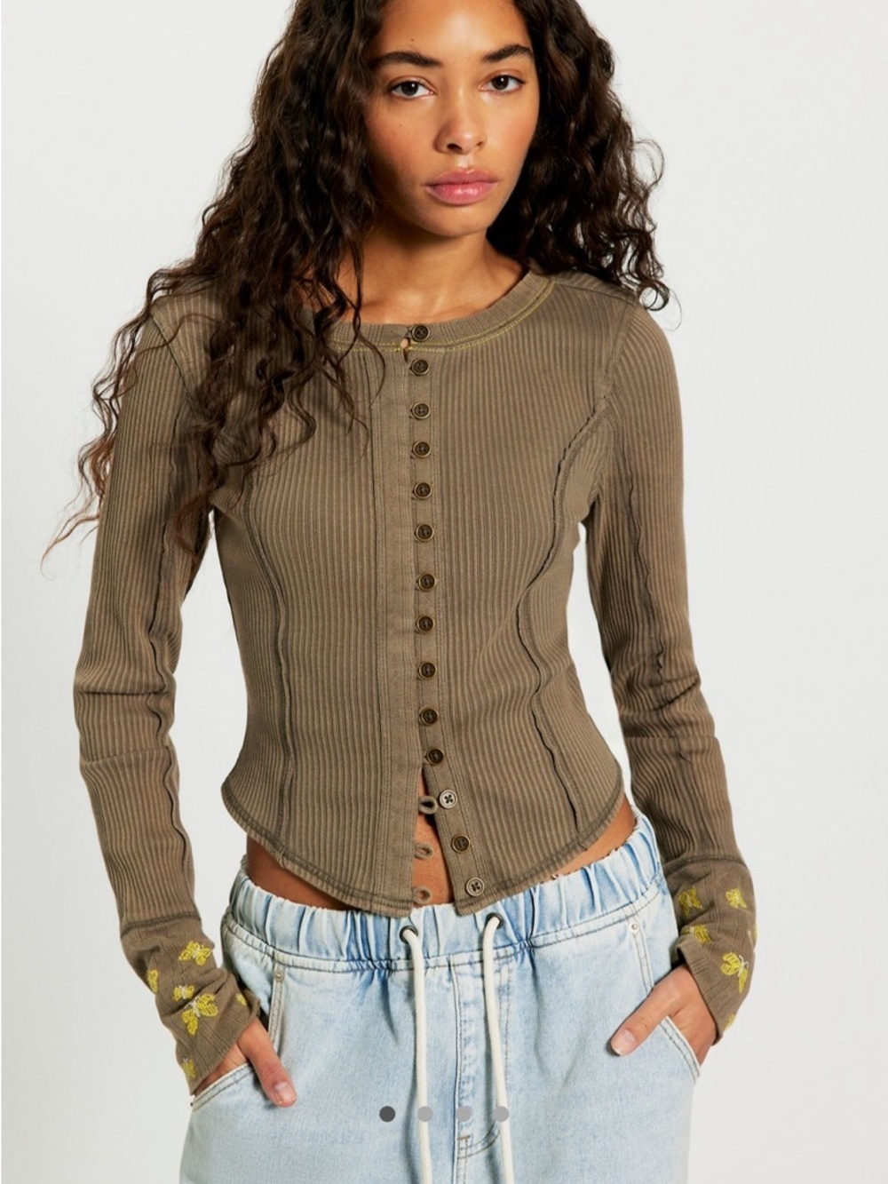 Free People Daria Cuff Cardi- Size Small